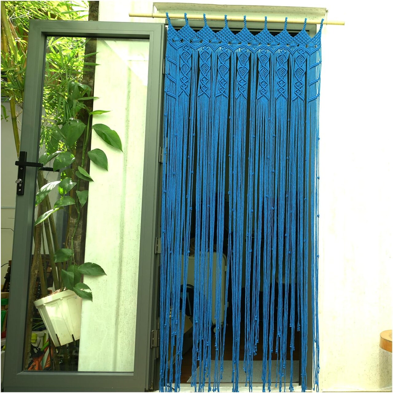 Macrame Curtains Boho, Beaded Curtains For Doorways, Macrame Wall Hanging, Bead Doorway Curtain, Boho Backdrop, Hanging Beads For Doorways, Beaded curtains L77" X W35" (Macrame Curtain-Blue)